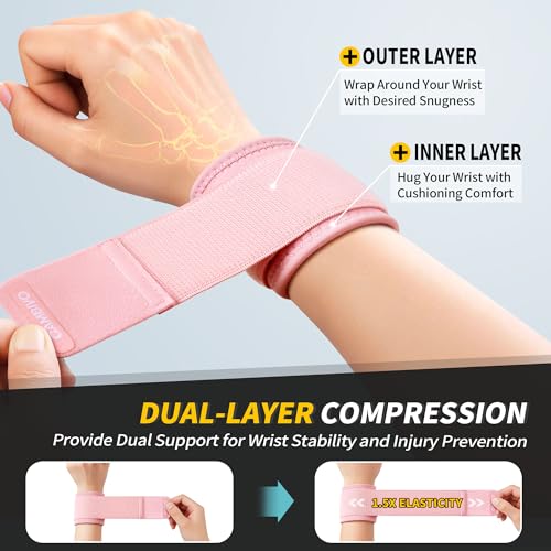 CAMBIVO 2 Pack Wrist Brace for Carpal Tunnel with wraps, Pink | Wrist Support, Adjustable Wrist Wraps for Weightlifting, Tendonitis, Pain Relief, Sleeping, Night, Gym, Neoprene, Both Hands - color: Pink