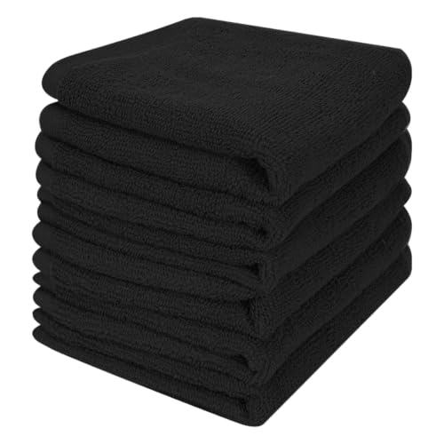 6 Pack 100% Cotton Wash Cloth, 12x12Inch Highly Absorbent and Soft Feel Fingertip Towels, Machine Washable Washcloths for Bathroom, Gym, Hotel, Spa and Kitchen, Black - color: Black 6 Pack