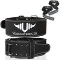 Vikingstrength Premium Weight Lifting Belt with Lifting Straps, Gym Weightlifting Belt for Men and Women, perfect for Squat, Powerlifting, Crossfit and Deadlifting M-4XL + V-Strength Workout App - size: 3XL