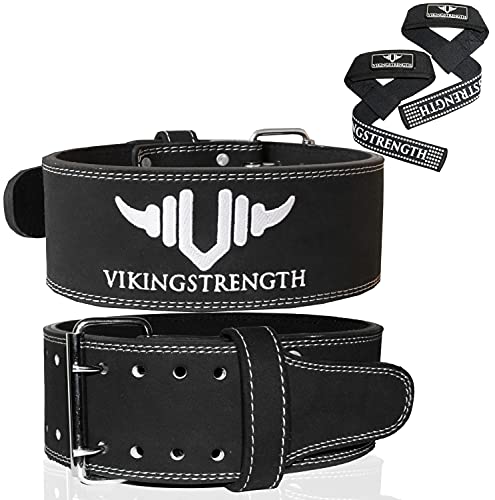 Vikingstrength Premium Weight Lifting Belt with Lifting Straps, Gym Weightlifting Belt for Men and Women, perfect for Squat, Powerlifting, Crossfit and Deadlifting M-4XL + V-Strength Workout App - size: 4XL