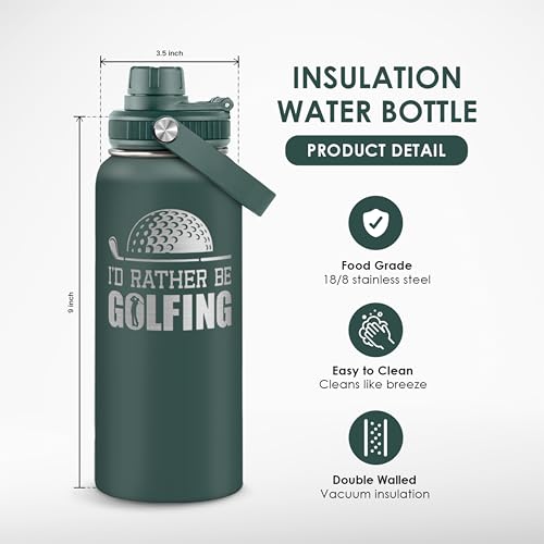 SANDJEST Golf Insulated Stainless Steel Water Bottle 32oz, I Would Rather Be Golfing, Vacuum Chug Lid Travel Tumbler for Men Friends Dad Brothers Golfers Coaches, Birthday Christmas - color: Golf