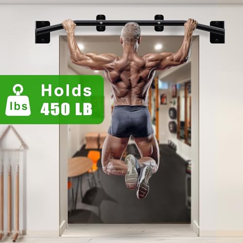 SELEWARE Heavy Duty Wall Mount Pull Up Bar, Joist Mount Chin Up Bar for Doorway, Sturdy Steel Construction, w/Resistance Band Hooks, Fits 32"/36" Wall Studs for Home Gym Strength Training - size: B: 36" x 1.3" Dia Grip