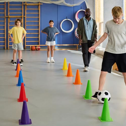 Seenelling 6 Pcs PE Cones Flexible Vinyl Poly 6-Colored PE Class Equipment for Sports Training - size: 9 Inch