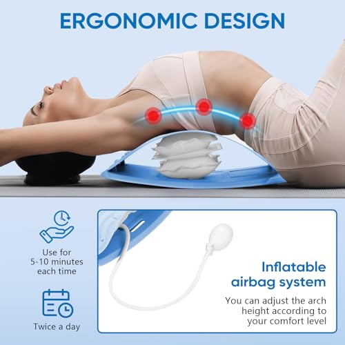 Ergonomic Lumbar Support Board, Lower Back Stretcher Adjustable Air Compression Mat Spinal Decompression Device, Back Stretcher for Lower Back Pain Relief,Ideal for Adults at Home or Work (blue) - color: blue