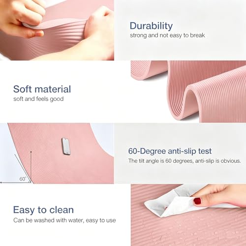 Gruper Yoga Mat Non Slip NBR Extra Thick Yoga Mat, 72"L x 32"/24"W x 0.6"/0.4"TH (185cm x 80cm/61cm x 15mm/10mm), Anti-Tear Exercise Mat with Carrying Strap and Bag, Workout Mats for Yoga, Pilates - color: Pink, size: 72 x 24 x 0.4 inches