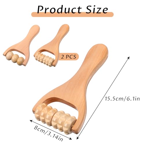 Telooco 2Pcs Wooden Massage Roller, Handheld Wood Massage Tools - Wood Roller for Back Leg Foot Muscle Relief