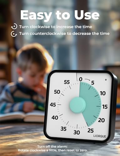 LIORQUE 60 Minute Visual Timer for Kids and Adults, Non-Ticking 7.5 Inch Large Visual Countdown Timers for Classroom Desk Countdown Clock with Magnetic Backing, Kids Pomodoro Timer Clock - color: Green