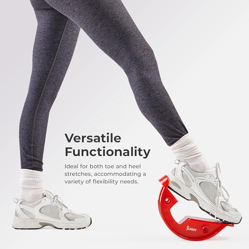 Sunny Health & Fitness Calf Stretcher and Foot Rocker for Plantar Tight Calves Relief Hamstring Ankle Strengthener Facetious Sling Stretch Fighter Stretching Device Mobility - style: Red
