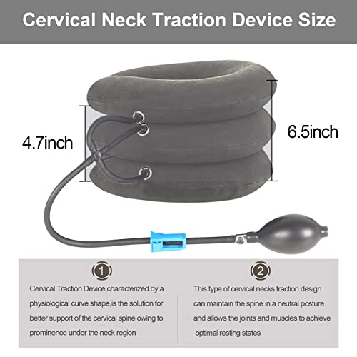 Cervical Neck Traction Device,Three Tube Quick Inflation,Relieves Neck Shoulder Pain,Effectively Corrects Bad Sitting Posture (Including Health Care Tutorial),Cervical Stent (Gray)