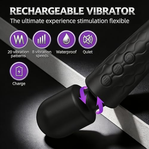 Massage Stick Portable Handheld Mini Relaxation Massage Wand,Waterproof Rechargeable,Back Neck Legs Muscles Relaxation,Home Travel,Strong Powerful Compact (Black)
