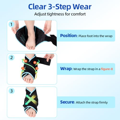 Comfytemp Ankle Foot Ice Pack Wrap for Plantar Fasciitis Relief, Heel Pain, Swelling, Achilles Tendonitis, Heel Spur, Sprain, Hot Cold Compress, Women Men Gift for Mom DaD, FSA Eligible HSA, 2 Packs - color: Black 56, size: Standard