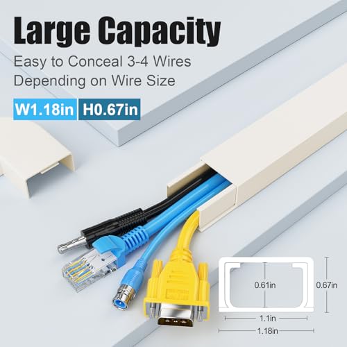 Yecaye Cord Hider, 113in Large Cord Covers for Wires on Wall, Cord Organizer for 3-4 Wires, Easy Install Cable Management Kit, TV Wire Hider for Home Office, W1.18in H0.67in, Beige - color: Beige, size: 113in L x 1.18in W x 0.67in H