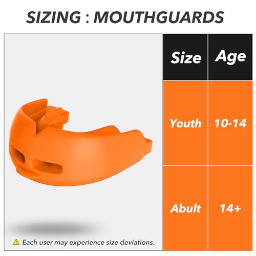 2Pcs Sport Mouth Guard Youth Adult, Mouthguard for Braces,Mouth Guard Football,Helmet Strap, Soft, No Boiling, Jujitsu Rugby Hockey - color: Dark Orange/Strapped