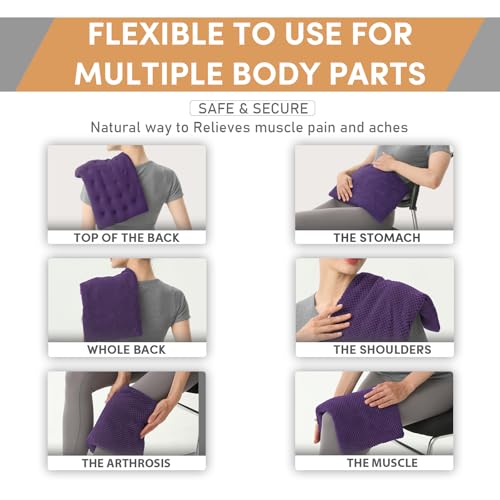 UNCN Wide Microwave Heating Pad with Washable Cover 9.5 x 16in Microwavable Hot Pad for Neck Shoulder, Cramps, Back Cordless Warm Compress Weighted Moist Heat Pack for Aches, Unscented - color: Dark Purple