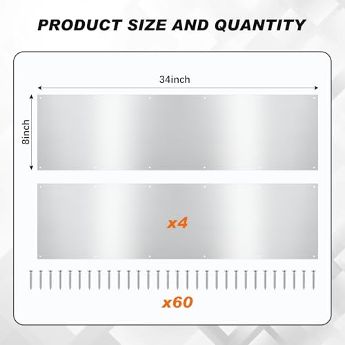 Tatuo 4 Pcs 34 x 8 Inch Door Kick Plates for Exterior Interior Bulk Doors Protection Decor Rectangular Aluminum Door Push Plate with Satin Finish (Sliver Gray) - color: Sliver Gray, size: 34 x 8 Inch