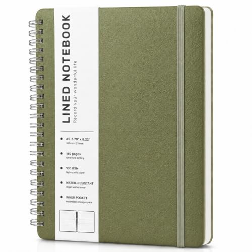 ABERLLS Lined Spiral Journal Notebook with 160 Pages, 8×5.7in, A5 Spiral Notebook, Journaling Notebooks for Work, School, Women, Men, College Ruled Spiral Notebook, Hardcover Leather Journals, Green - color: Green, size: A5