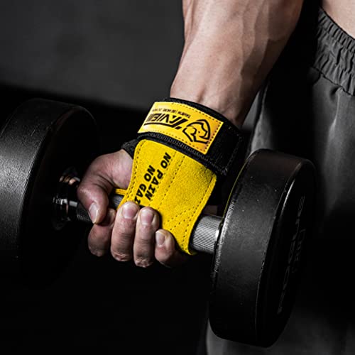 TAVIEW Wrist Straps for Weightlifting for Maximum Grip Support - Lifting Deadlift Strap & Weight Lifting Grips Gloves for Working Out Pull Up Deadlifting & Shrugs - color: Yellow