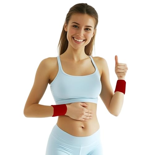 12 PCS Sweatbands Sports Wristband, Sweat Absorbent, for Basketball, Tennis, Football, Running - color: red