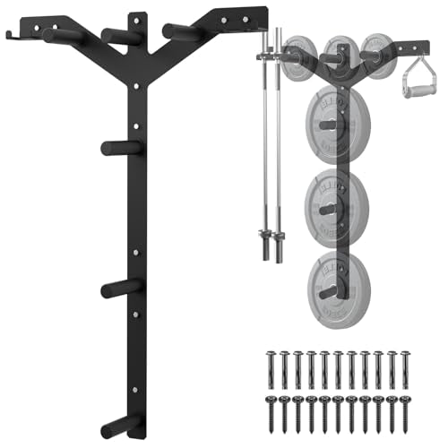 Wall Mounted Weight Plate Rack, 6 Pegs & 4 Barbell Storage Rack, 1190 LBS Capacity Weight Plate Holder, Wall Mounted Bumper Plate Storage for Home Garage Gym, Fit 2" Olympic, Rubber Protection Pads - size: Weight Plate Tree
