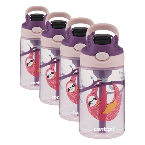 Contigo Kids Straw Water Bottle with AUTOSPOUT Lid 14oz Sloths (Pack of 4) - color: Sloth, size: 14 oz (Pack of 4)