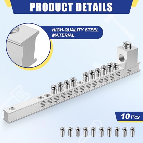 Relaxweex 2 Set Ground Bar Kit with 10 Terminal Positions and Ground Lug Bar Aluminum Grounding Lugs for Electrical Connections - size: 10 Terminal Positions