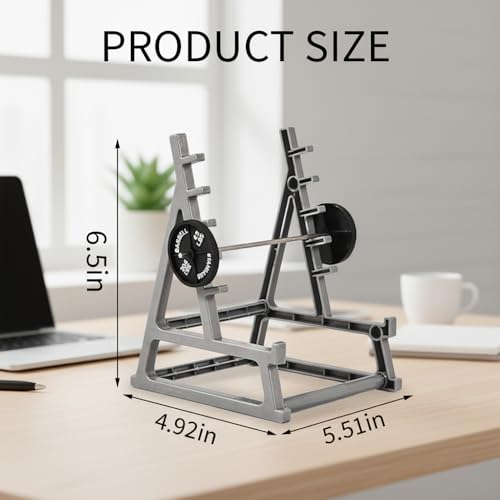 2 Pack Desktop Mini Squat Rack Pen Holder, Gray Metal Gym Equipment Design, Barbell Weight Plate Display Stand, Office Desk Organizer for Fitness Enthusiasts