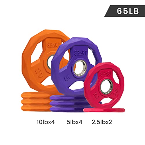 SPART Color Coded Weight Plate 2-Inch Rubber Coated Olympic Grip Plate for Barbell, Solid Cast Iron Weight Plates for Strength Training, Weightlifting, Crossfit, Home Gym, 2.5LB/5LB/10LB/25LB/35LB/45LB, Pair - color: 65LB SET