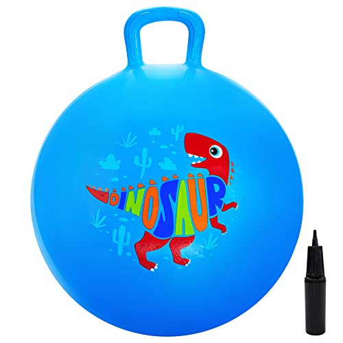 Hopper Ball, Dinosaur Hopping Toys for Kids, 18 Inch Bouncy Ball with Handle, Blue Inflatable Bouncing Hoppity Hop Toys for Boys and Girls Gifts - color: Blue Dinosaur, size: Age:4-8(18''/45cm)