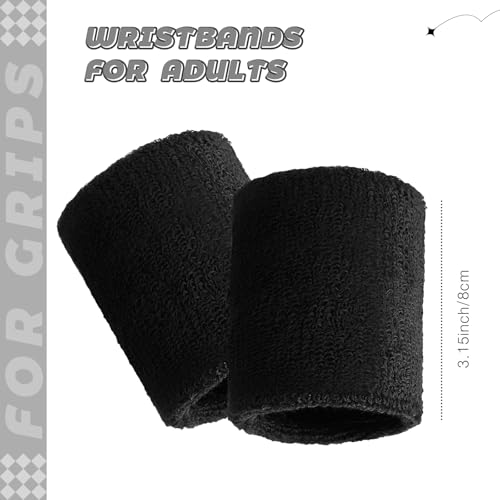 Bememo 24 Pcs Wrist Sweatbands Bulk Sports Wrist Bands for Men Women Breathable Athletic Tennis Wristbands Stretchy Absorbent Cotton Terry for Basketball, Baseball, Gym, Working Out - color: Black