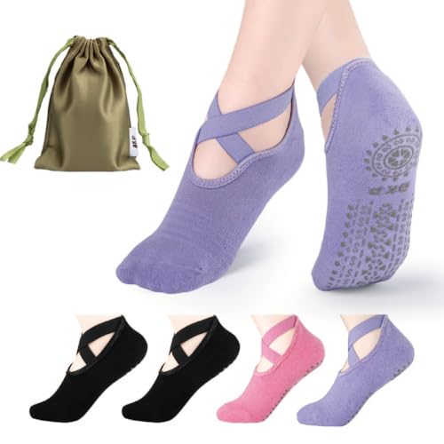 BKP Yoga Socks for Women,Pilates Socks Non Slip Grip Socks Suitable for Ballet,Plasticity,Dance,Home,Training - color: 4pairs-(2black&1pink&1purple)