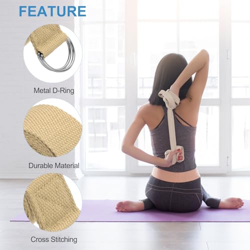PATIKIL Yoga Strap for Stretching, Cotton Yoga Belt with Adjustable Metal D-Ring Buckle Stretch Band for Fitness Pilates - color: Khaki