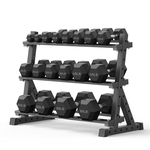 PAPABABE Dumbbell Set with Rack Dumbbells Rubber Encased Home Gym | PAPABABE Complete & Durable Cast Iron Core Odorless PVC Antiroll Hex Shape Ergonomic Chrome Handle Versatile Home Gym - size: 530LB