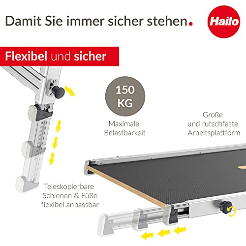 Hailo TP1 Work platform for staircases Non-slip textured coated board Length and height-adjustable telescopic rails and feet Integrated spirit level Two-hand safety unlocking mechanism 9940-101 Silver - style: Old Version