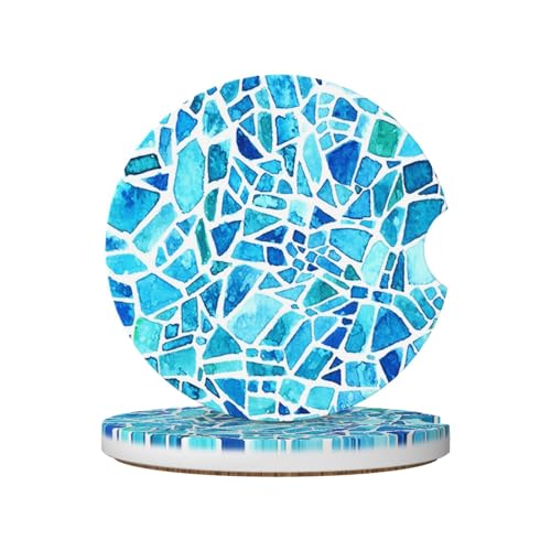 Blue Mosaic Car Coasters for Cup Holders, 2 Pack Absorbent Ceramic Drink Cup Coaster for Women Men, Auto Interior Accessories - color: T26