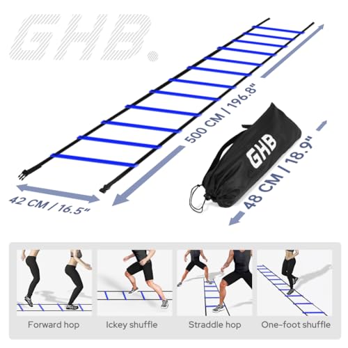 GHB Pro Agility Ladder 2 Pack Agility Training Ladder Speed 12 Rung 20ft with Carrying Bag (Green and Blue)