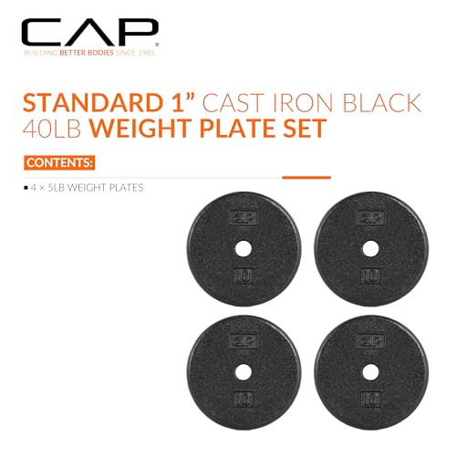 CAP Barbell Standard 1-Inch Cast Iron Weight Plates - Singles & Sets | 1.25-50 lbs | Multiple Options - color: Black, size: 10 lb - Set of 4