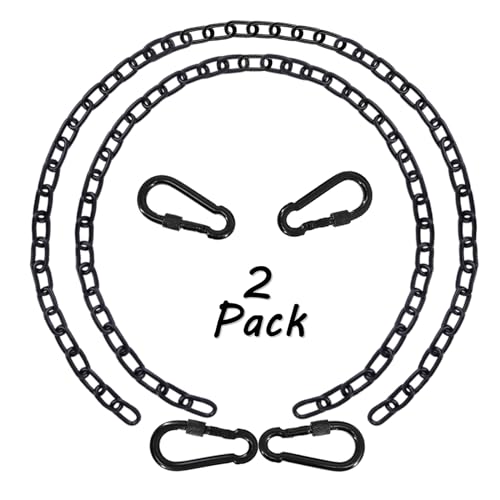 2 Pack 83in Hanging Swing Chain with 4 Carabiners, 660LB Capacity Hanging Kits Heavy Duty Hanging Chair Hardware for Hammock Swing Hanging Chair Punching Bags Sandbag Indoor Outdoor Yoga Gym (Black) - color: Black, size: 2 Pack 83 inch