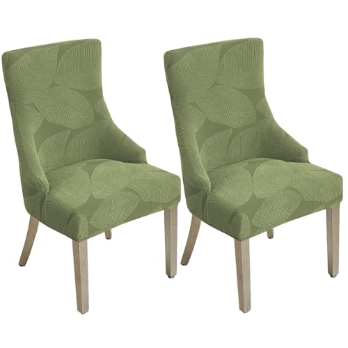 Jacquard Wingback Dining Chair Covers Stretch Wing Back Side Chair Slipcover Accent Chair Cover Slipcover with Arm Chair Protector Cover for Dining Living Room (Green, 2PCS) - color: B- Green, size: 2 PCS