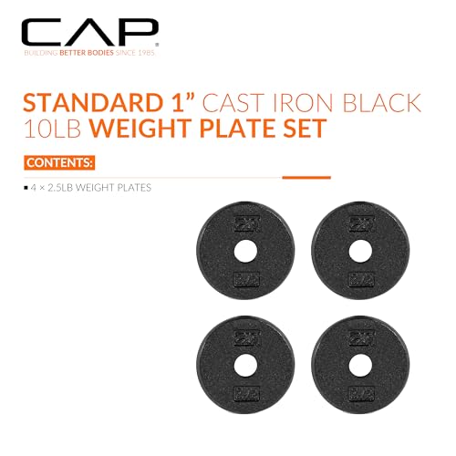 CAP Barbell Standard 1-Inch Cast Iron Weight Plates - Singles & Sets | 1.25-50 lbs | Multiple Options - color: Black, size: 2.5 lb - Set of 4