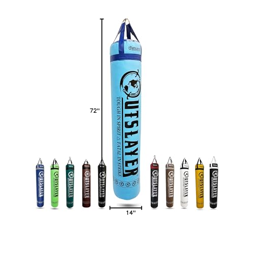 Outslayer Muay Thai Kickboxing Heavy Punching Bag – 6ft 130 lb – Made in USA – for MMA, Boxing & Training - color: Light Blue/Dark Blue, size: With Bottom D-Ring