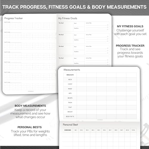 Pocket Fitness Planner A6 Gym Workout Logbook, Fitness Goals & Progress Tracker, Body Measurements & Personal Bests, Portable Exercise Planner with Gloss Water-Resistant Cover (Mono)