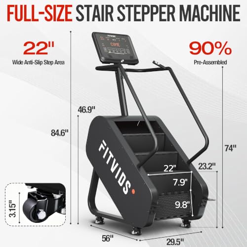Fitvids Stair Stepper Machine, Commercial Grade Stair Climber with 15 Resistance Levels, Continuous Stair Stepping Machine for Cardio and Lower Body Workouts, LED Screen, Exercise Machine for Home Gym - color: Dark-Pro