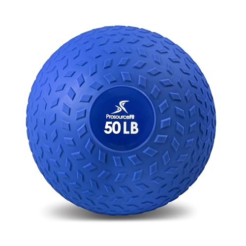 ProsourceFit Slam Medicine Balls 5, 10, 15, 20, 25, 30, 50lbs Smooth and Tread Textured Grip Dead Weight Balls for Strength and Conditioning Exercises, Cardio and Core Workouts - color: Blue, size: 50 LB