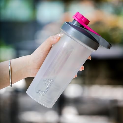 Mr. Pen Shaker Bottles for Protein Mixes - 28 oz | Gray & Pink Protein Shaker with Wire Whisk Ball - color: Gray/Pink
