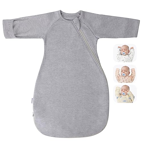 Premium Soft Cotton Transitional Baby Swaddling Sack with Arms Up & Sleeves 0-3 Months, Mitten Cuffs, 2-Way Zipper, Sleeping Sacks for Newborns - Calms Startle Reflex, Boys & Girls Sleep Bag - color: Classic Gray, size: S ( 0-3 Months, 6-14 Lbs )