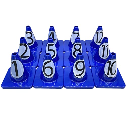 LVL10 Pro Training Cones - 6" Soccer Training Cones for Sports - for Basketball, Football, Basketball and Agility Drills - Soccer Field Markers that Won't Crack, Slide or Fly - color: Blue, style: 12 Pack with Stickers