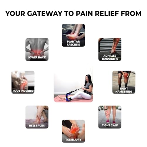 Foot and Calf Stretcher - Stretching Strap for Plantar Fasciitis, Achilles Tendonitis, Heel Spurs, Foot Drop, & Hamstring, Versatile Stretch Strap Used as Leg stretcher, Hamstring Stretcher and Foot Stretcher - color: Blue