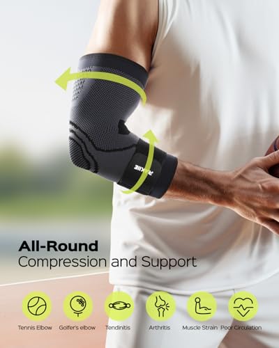 Rakiie Elbow Support Brace for Men and Women, 2 Pack Elbow Compression Sleeve, Elbow Brace for Tendonitis and Tennis Elbow, Elbow Sleeve Reduce Joint Pain for Tennis, Golfer, Workouts Black (M) - color: Black, size: Medium