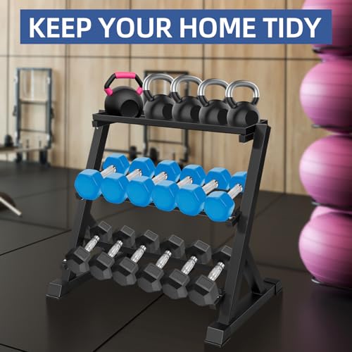 Dumbbell Rack 3-Tier Adjustable Weight Stand, 1000LBS Capacity Weight Rack for Kettlebells, Dumbbells and Home Gym Equipment, Heavy-duty Commercial Steel, Black