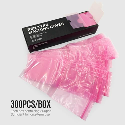 300pcs Tattoo Machine Covers Sealable Type - Pink 2.4×8 Inch Pen Covers Machine Bags Sleeves for Cartridge Machine - Professional Tattoo Supplies & Accessories (Pink (2.4×8 inch)) - color: Pink (2.4×8 inch)